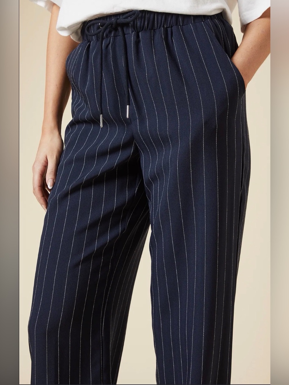 H&M Navy Pinstripe Wide-Leg Women's Pants